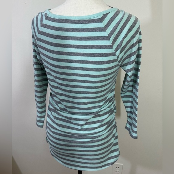 Liz Lange Maternity sz med top knit gray and lite green stripe - Picture 7 of 13